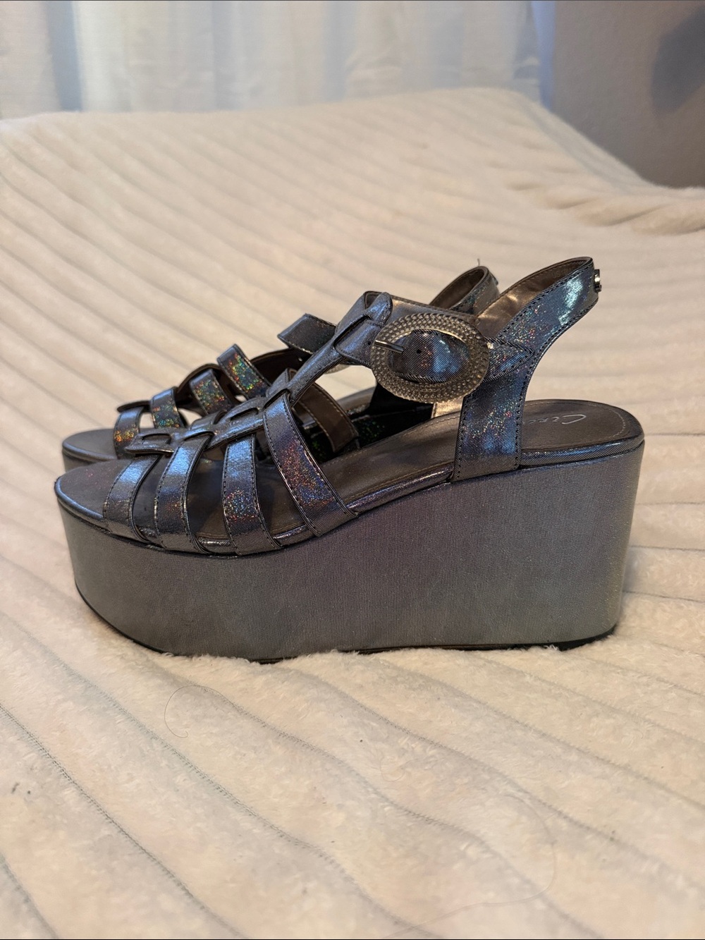 Circus Metallic Gray Platform Wedge Sandals